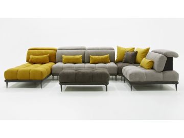 Display - Italian Modern Grey + Yellow Fabric Modular Sectional Sofa