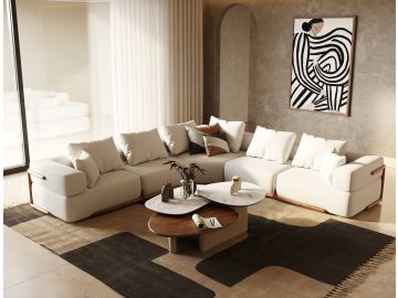Simone - Modern Off-White Fabric Sectional Sofa