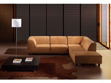 Domino Modern Caramel Fabric Sectional Sofa