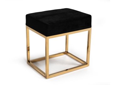 Downey Modern Black Velvet & Gold Stool Ottoman