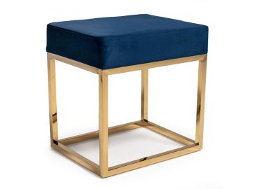 Downey Modern Blue Velvet & Gold Stool Ottoman