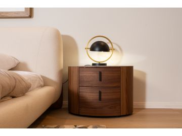 Chelton - Contemporary White Ceramic & Walnut Oval Nightstand