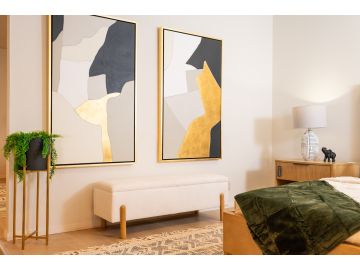 Electra - Modern Ivory Fabric + Rubberwood Bench With Storage