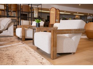 Rosen - Modern Beige Fabric + Grey Oak Accent Chair