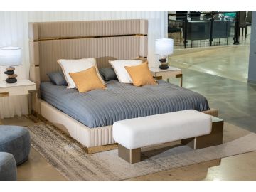 Sterling Modern Beige Bonded Leather & Gold Bed