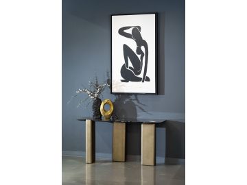 Quest - Modern Black Rose Marble + Antique Brass Console Table