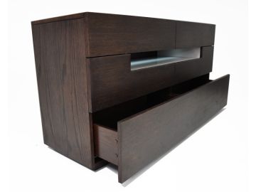 Volterra Contemporary Floating Bed w/ Grey Headboard And Lights