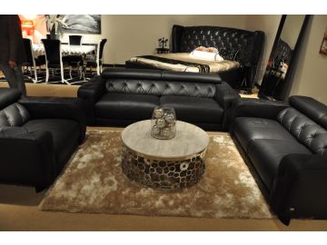 Nantes Black Italian Leather Tufted Sofa Set 