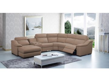 Saffron Modern Leather Sectional Sofa w/ Beverage Console and Recliners