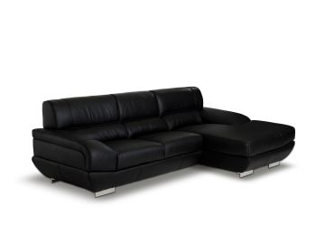Alfred Modern Black Full Leather Sectional Sofa