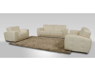 Synfony Modern White Italian Leather Sofa Set