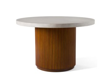 Duncan - Modern Faux Concrete + Walnut Round Dining Table