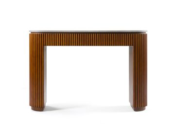 Duncan - Modern Faux Concrete + Walnut Console Table