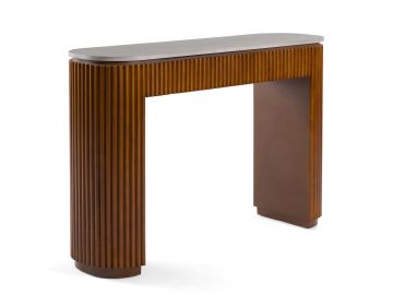 Duncan - Modern Faux Concrete + Walnut Console Table