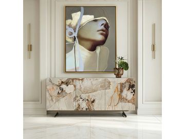 Dunster - Contemporary Beige Ceramic + Metallic Grey Buffet