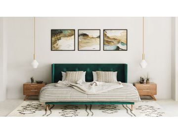 Durango Modern Green Fabric & Walnut Bed