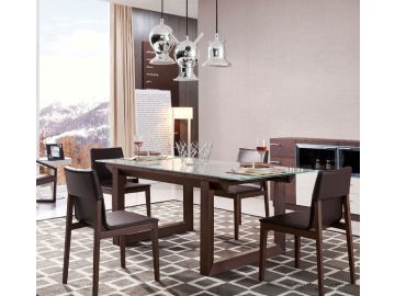 E537T Modern Brown Oak & Gray Glass Extendable Dining Table