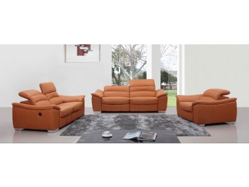 Divani Casa E9034 Modern Orange Italian Leather Sofa Set w/ Recliners