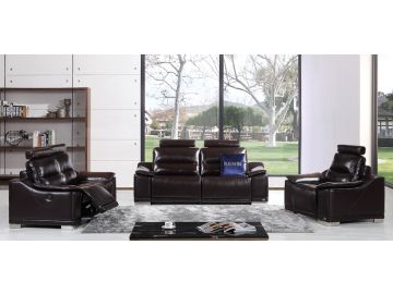 Abelia Modern Brown Italian Leather Sofa Set w/Recliners