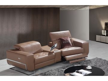 E9048 Modern Brown Leather Sectional Sofa w/Recliners