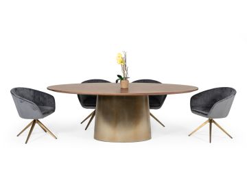 Emil Modern Walnut & Brass Oval Dining Table