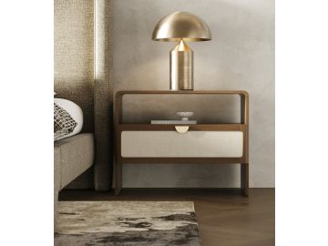 Emilio - Modern Natural Burlap + Walnut Nightstand