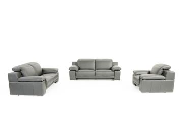 Evergreen Modern Stone Grey Italian Leather Sofa Set