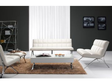 Antimony Mid-Century White Leatherette Sofa Set