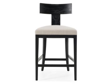 Fabien - Mid-Century Modern Beige Linen + Black Walnut Counter Chair