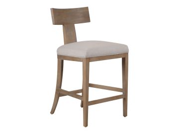 Fabien - Mid-Century Modern Beige Linen + Wood Counter Chair