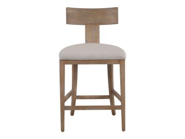 Fabien - Mid-Century Modern Beige Linen + Wood Counter Chair