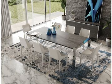 Fauna - Modern Elm Grey & Stainless Steel Chrome Dining Table