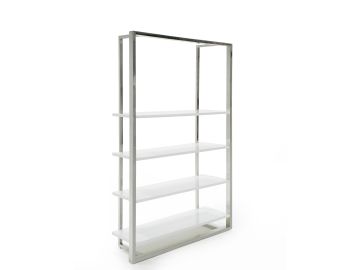 Fauna - Modern White High Gloss & Stainless Steel Bookshelf