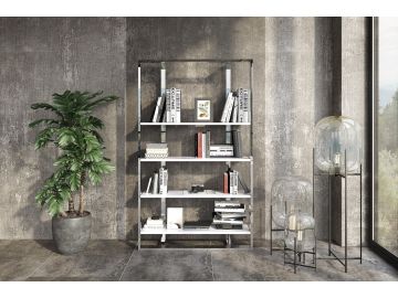 Fauna - Modern White High Gloss & Stainless Steel Bookshelf