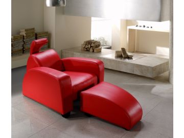 Rosso Modern Red Leather Lounge Chair and Ottoman