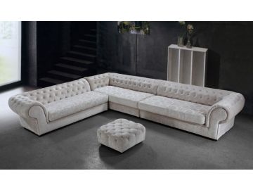 Metropolitan Cream Fabric Sectional Sofa & Ottoman