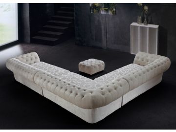 Metropolitan Cream Fabric Sectional Sofa & Ottoman