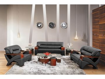 2034 Modern Black Leather Sofa Set