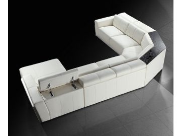Tempo Contemporary White Leather Sectional Sofa