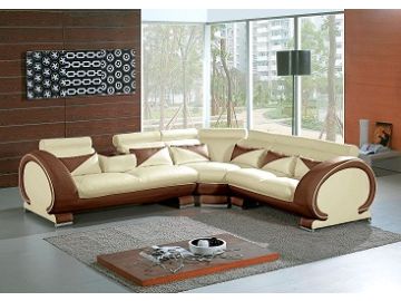 7392 - Modern Beige & Brown Leather Sectional Sofa