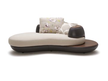 Beige and Brown Leather/Fabric Sectional Sofa with Chaise