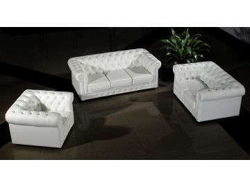 Paris 3 Modern White Half Leather Sofa Set