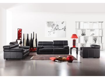 Renava Italian Leather 381 Sofa Set in Black
