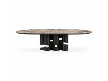 Finsbury - Modern Ceramic + Dark Grey Brass Oval Dining Table