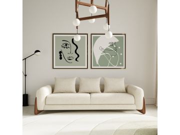 Fleury - Contemporary Cream Fabric and Walnut Sofa