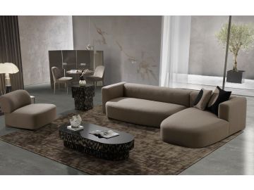 Franco Modern RAF L-Shaped Brown Fabric Sectional Sofa