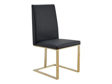Frankie - Modern Dark Grey Vegan Leather + Antique Brass Dining Chair