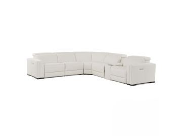 Frazier - Modern White Leather Sectional Sofa with 3 Recliners + Console
