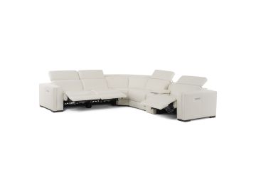 Frazier - Modern White Leather Sectional Sofa with 3 Recliners + Console