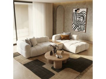 Freya - Modern Beige Fabric Sectional Sofa w/ Console